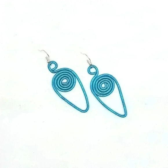 Blue Wire Vortex Earrings - Picture 1 of 1